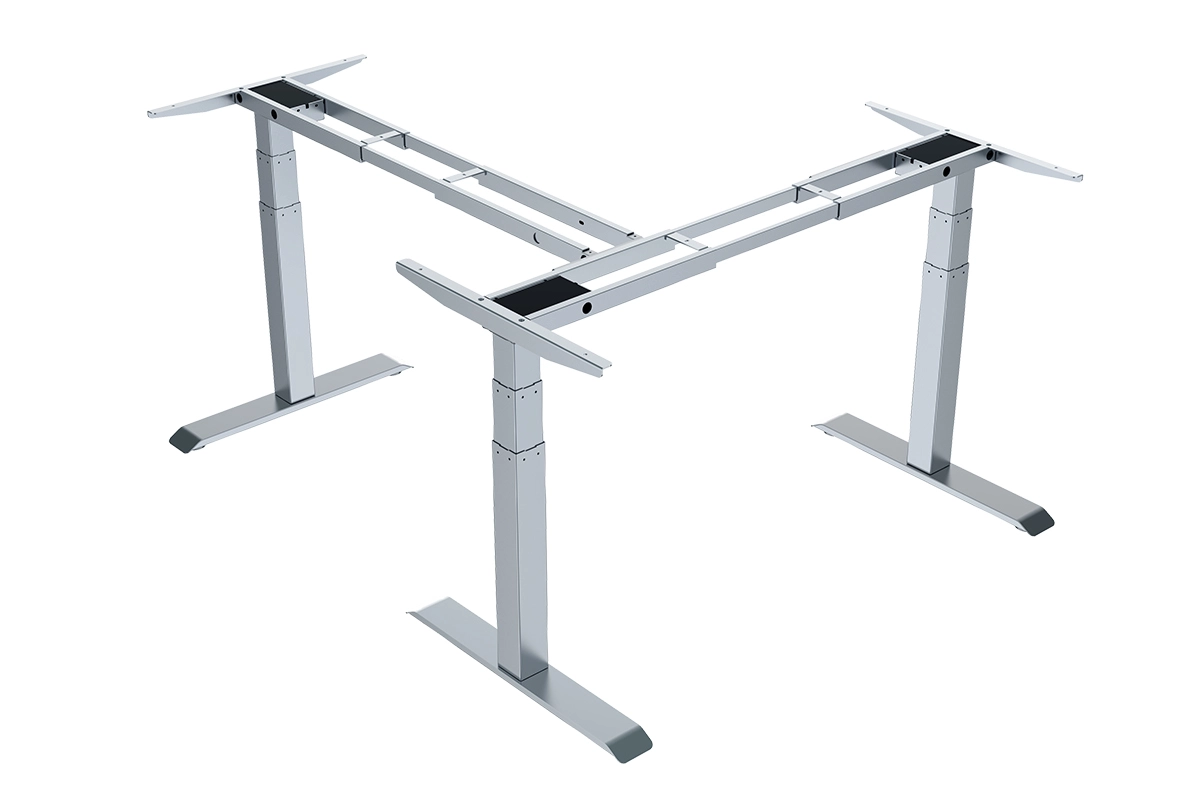 Electric motor driven height adjustable L-shape 3-motor standing desk frame-Vakadesk